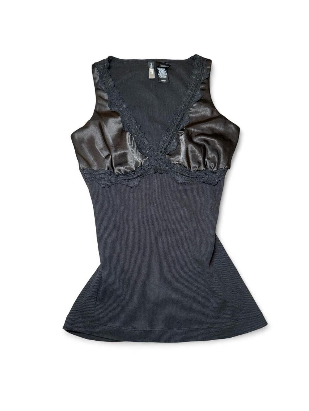 Vintage Y2K Bisou Bisou black satin & lace top